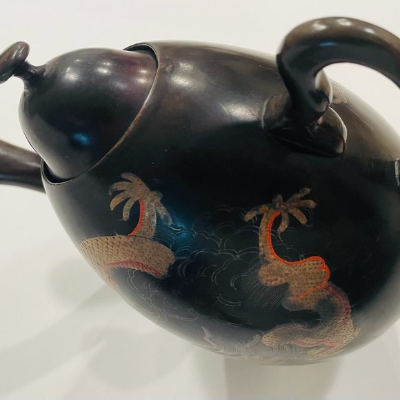 Shin Shao An Saeukee Foochow China Gold Dragon Ware Black Lacquer Teapot - Picture 5 of 12